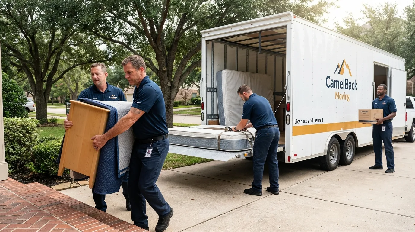 Crew loading residential truck for cross-state move from Farley, IA